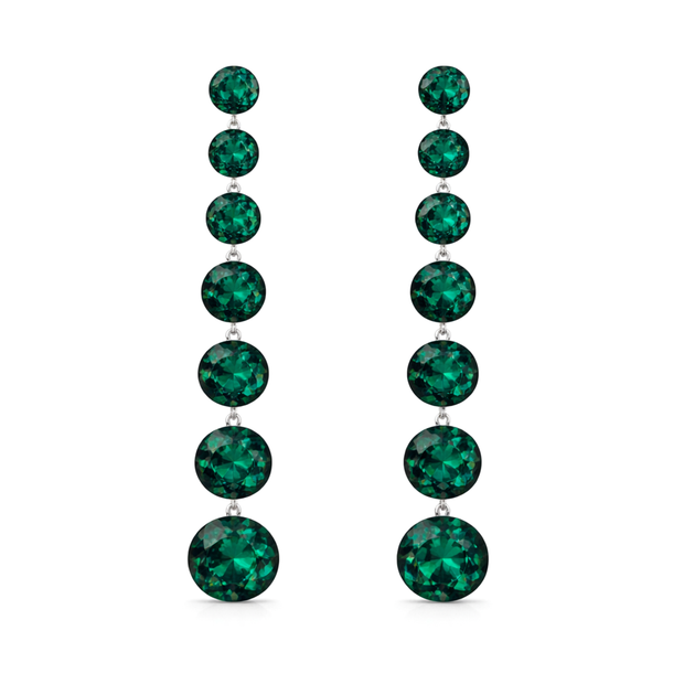 Emerald Green Graduated Round Crystal Drop Earrings
