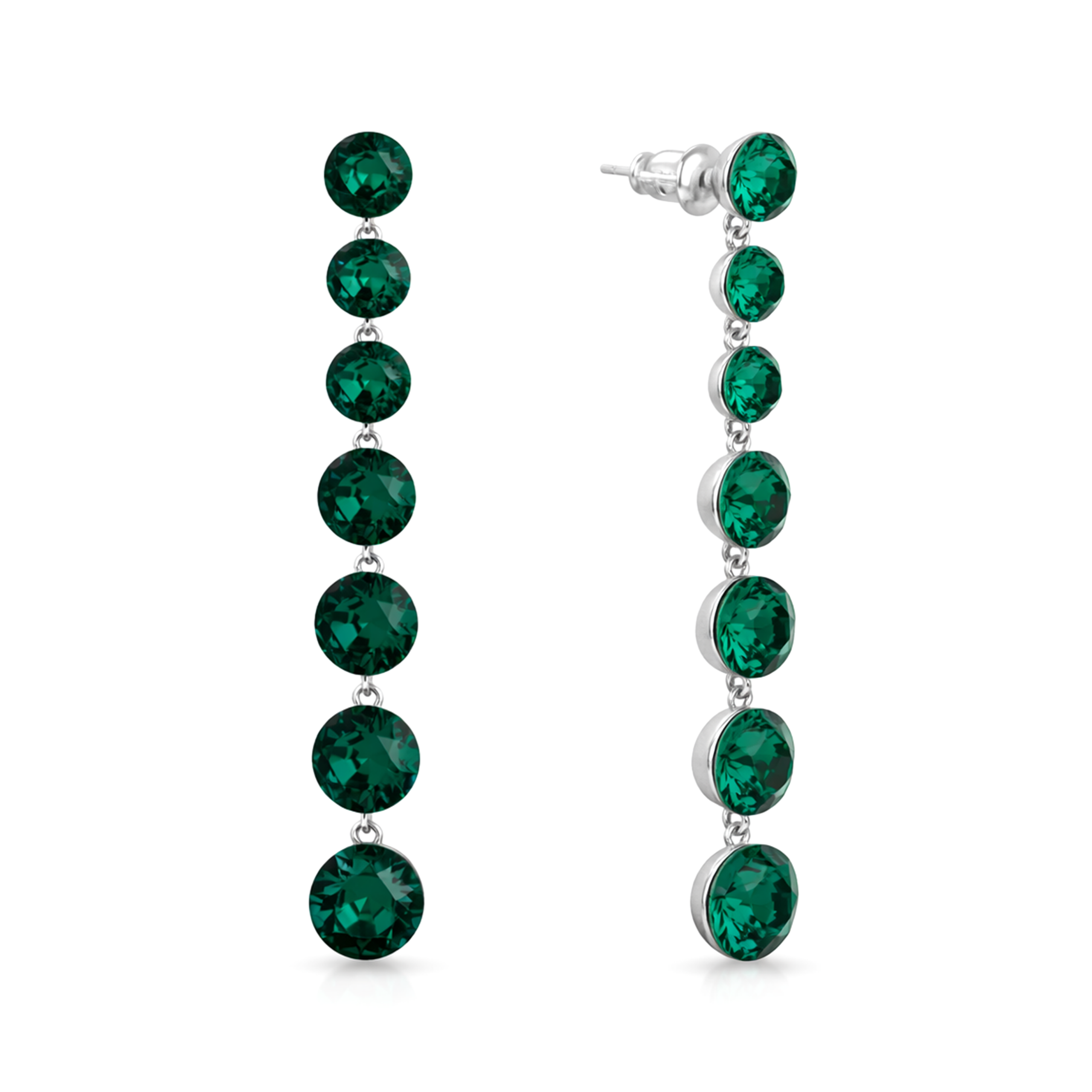 Emerald Green Graduated Round Crystal Drop Earrings
