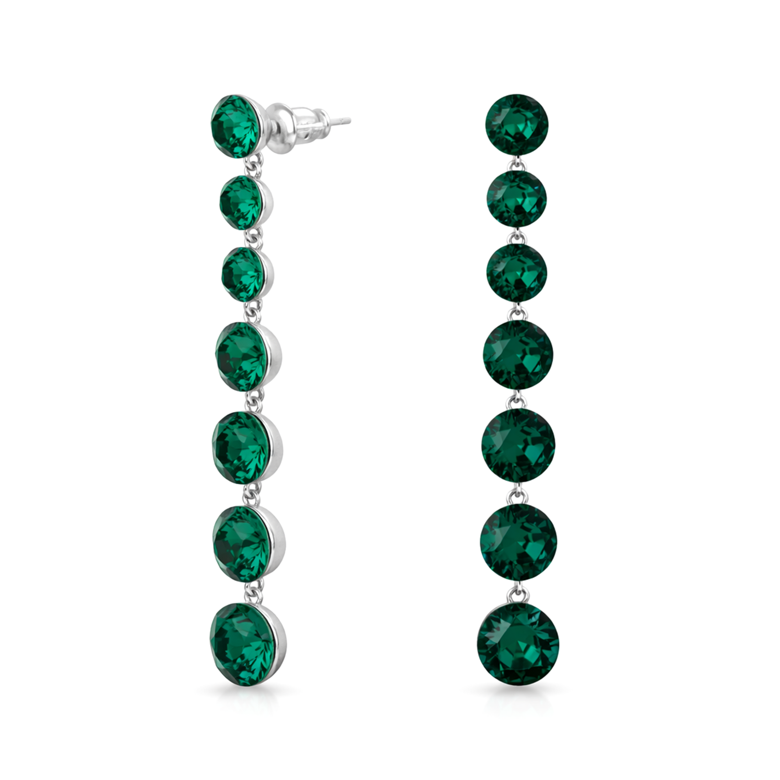 Emerald Green Graduated Round Crystal Drop Earrings