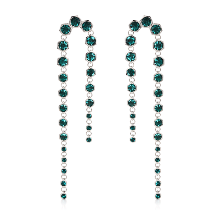 Emerald Green Hexagon Crystal Arch Chain Drop Earrings