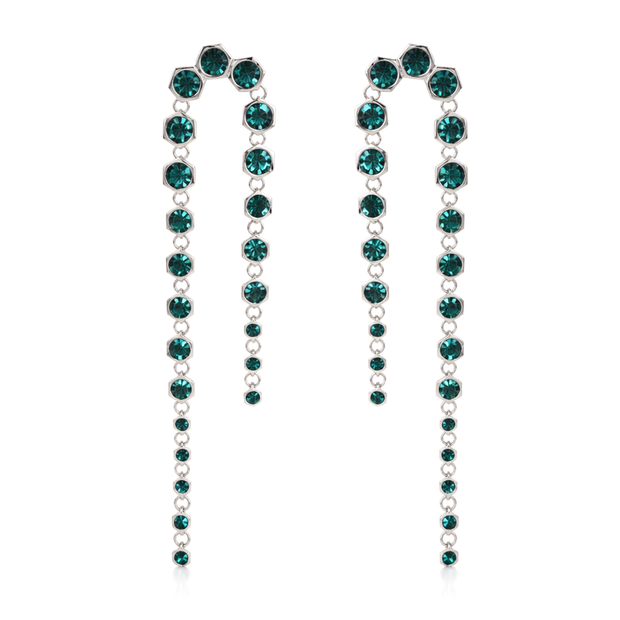 Emerald Green Hexagon Crystal Arch Chain Drop Earrings