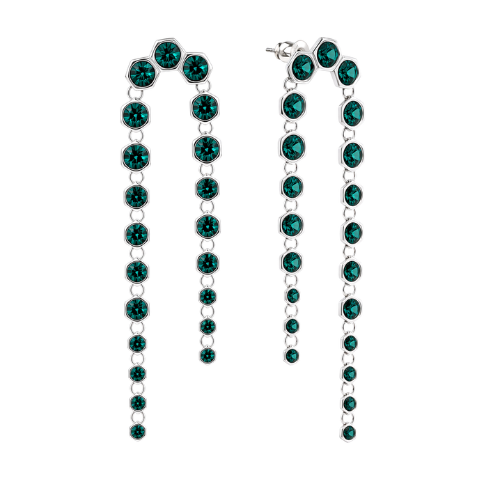 Emerald Green Hexagon Crystal Arch Chain Drop Earrings