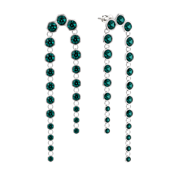 Emerald Green Hexagon Crystal Arch Chain Drop Earrings