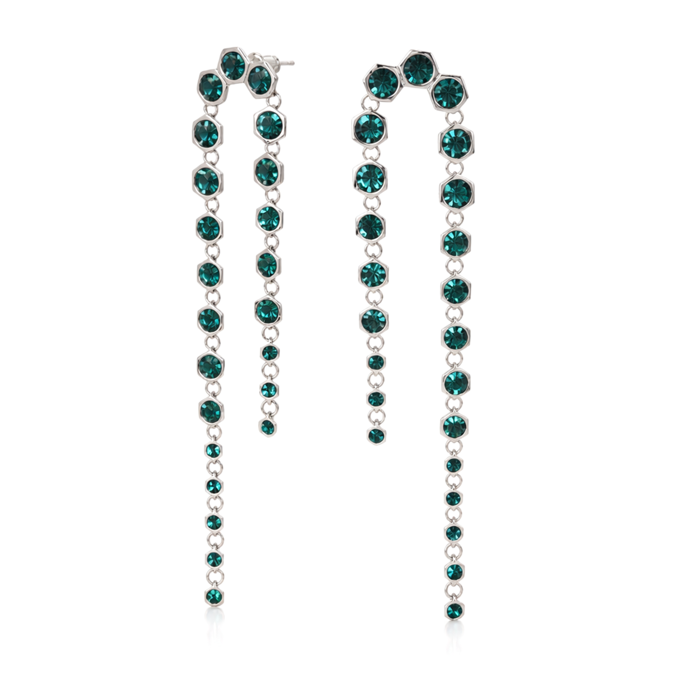 Emerald Green Hexagon Crystal Arch Chain Drop Earrings