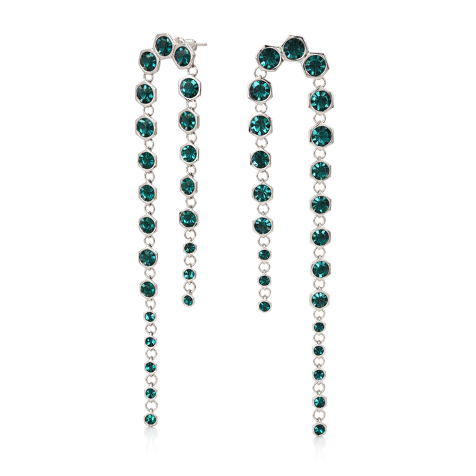 Emerald Green Hexagon Crystal Arch Chain Drop Earrings
