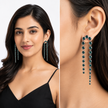 Emerald Green Hexagon Crystal Arch Chain Drop Earrings