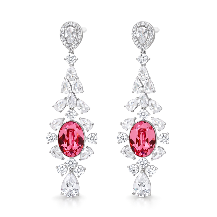 Rich Pink Oval Crystal Marquise Fan Drop Earrings