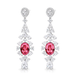 Rich Pink Oval Crystal Marquise Fan Drop Earrings