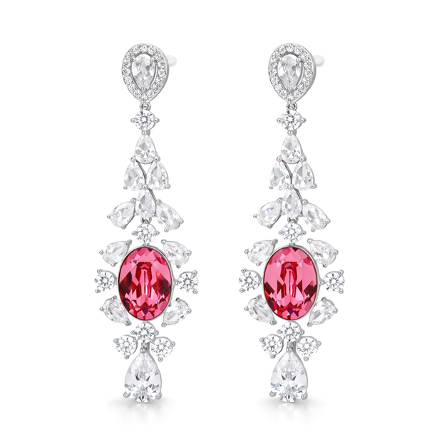 Rich Pink Oval Crystal Marquise Fan Drop Earrings