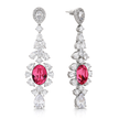 Rich Pink Oval Crystal Marquise Fan Drop Earrings