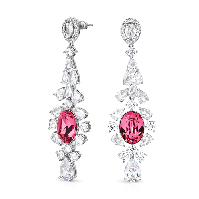 Rich Pink Oval Crystal Marquise Fan Drop Earrings