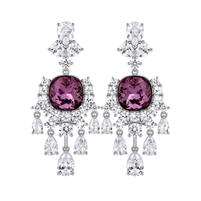 Amethyst Cushion Crystal Silver Chandelier Drop Earrings