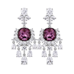 Amethyst Cushion Crystal Silver Chandelier Drop Earrings