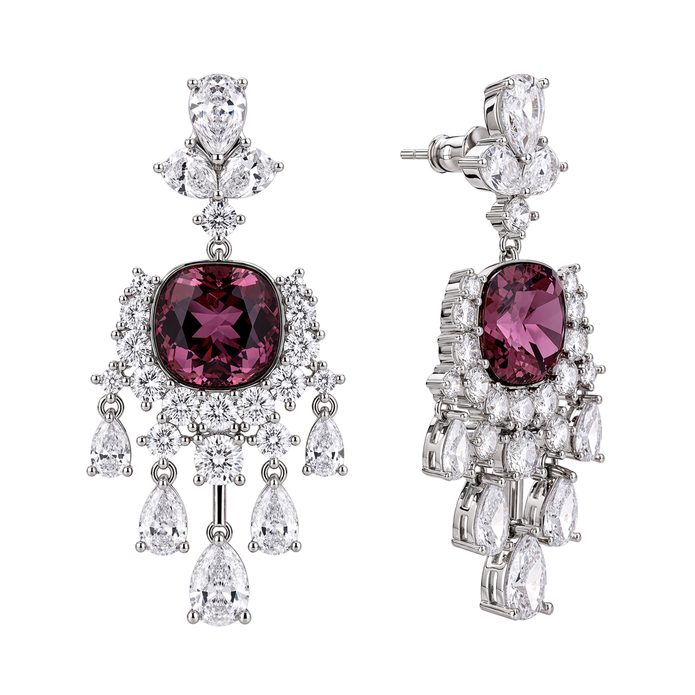 Amethyst Cushion Crystal Silver Chandelier Drop Earrings