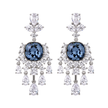 Deep Blue Cushion Crystal Chandelier Drop Earrings