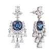 Deep Blue Cushion Crystal Chandelier Drop Earrings