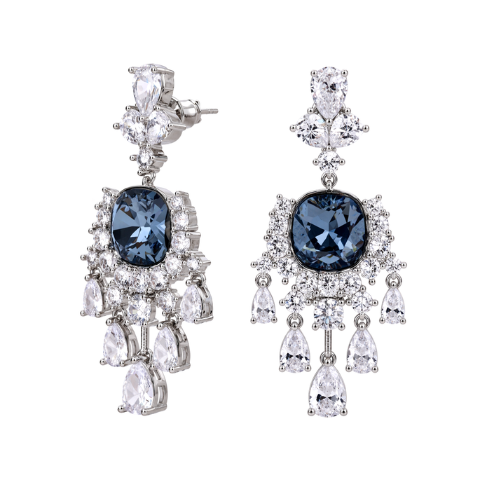 Deep Blue Cushion Crystal Chandelier Drop Earrings