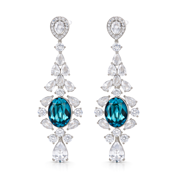Aqua Blue Oval Crystal Cascade Drop Earrings
