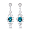 Aqua Blue Oval Crystal Cascade Drop Earrings