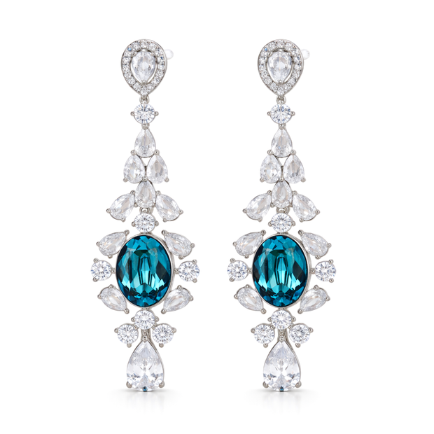Aqua Blue Oval Crystal Cascade Drop Earrings