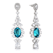 Aqua Blue Oval Crystal Cascade Drop Earrings