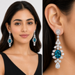 Aqua Blue Oval Crystal Cascade Drop Earrings