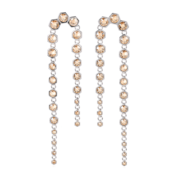 Gold Champagne Hexagon Crystal Arch Chain Drop Earrings