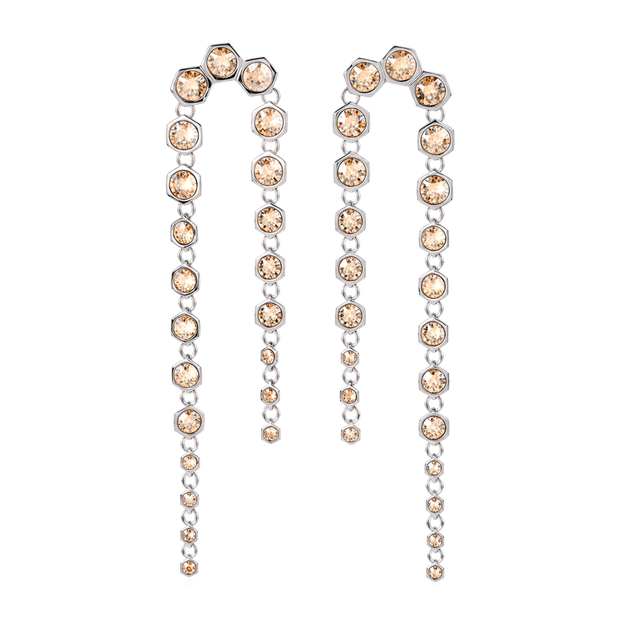 Gold Champagne Hexagon Crystal Arch Chain Drop Earrings