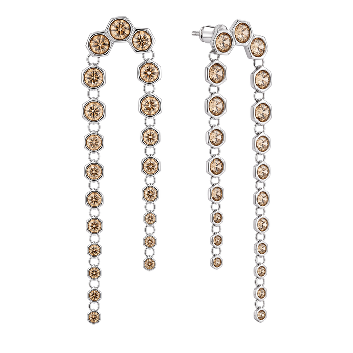 Gold Champagne Hexagon Crystal Arch Chain Drop Earrings