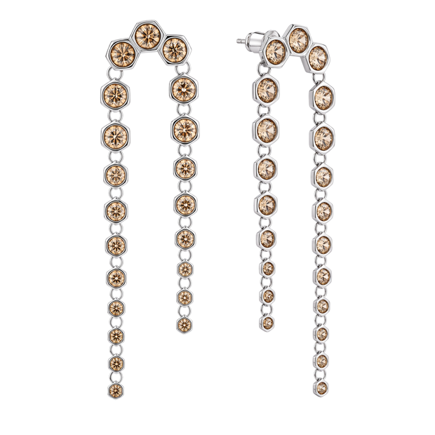 Gold Champagne Hexagon Crystal Arch Chain Drop Earrings