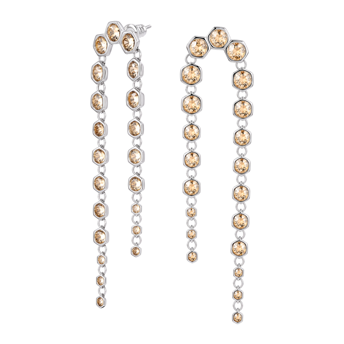 Gold Champagne Hexagon Crystal Arch Chain Drop Earrings
