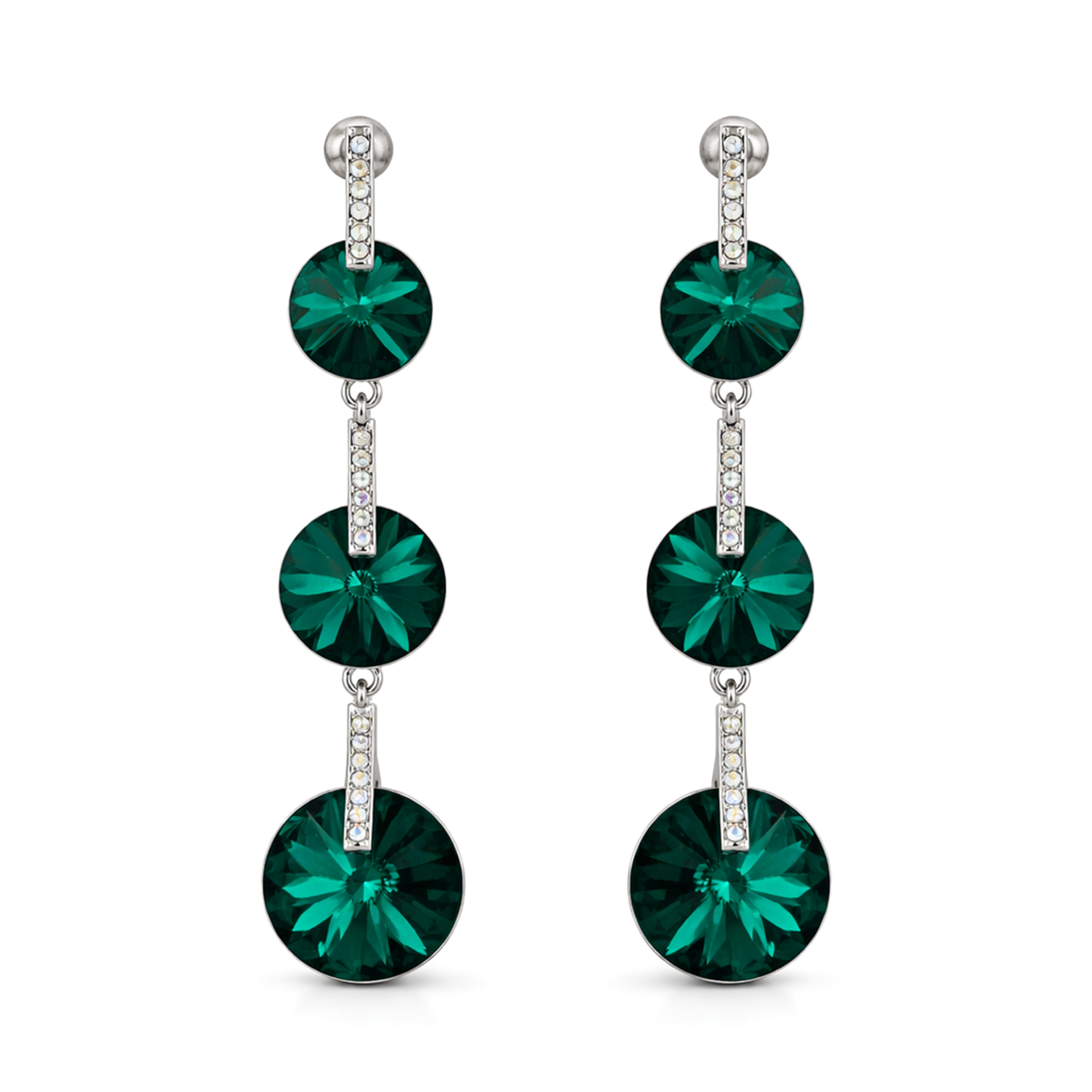 Emerald Green Rivoli Triple Crystal Drop Earrings