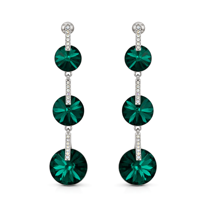 Emerald Green Rivoli Triple Crystal Drop Earrings