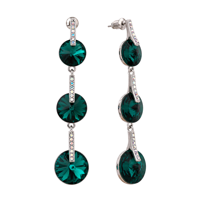Emerald Green Rivoli Triple Crystal Drop Earrings