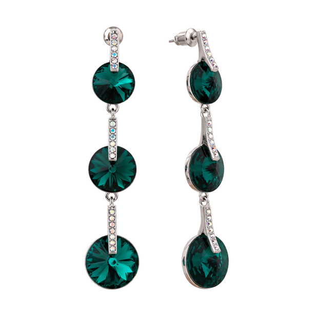 Emerald Green Rivoli Triple Crystal Drop Earrings