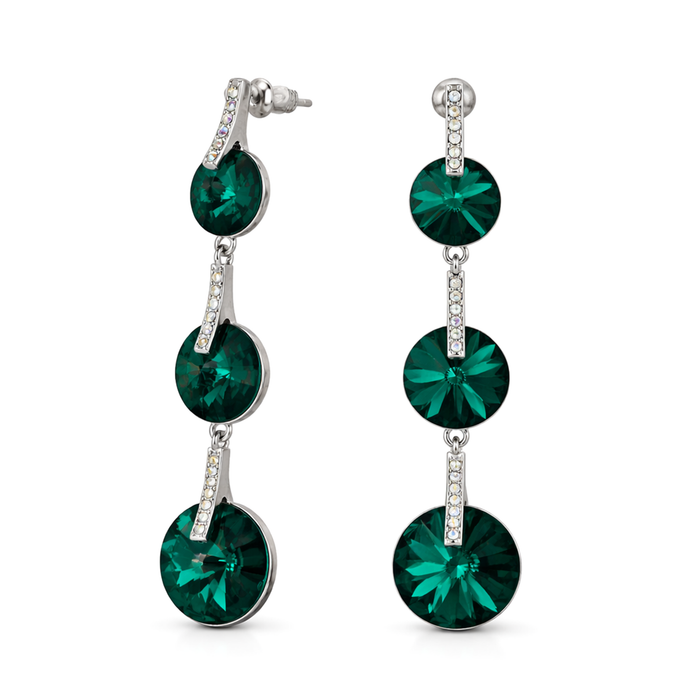 Emerald Green Rivoli Triple Crystal Drop Earrings