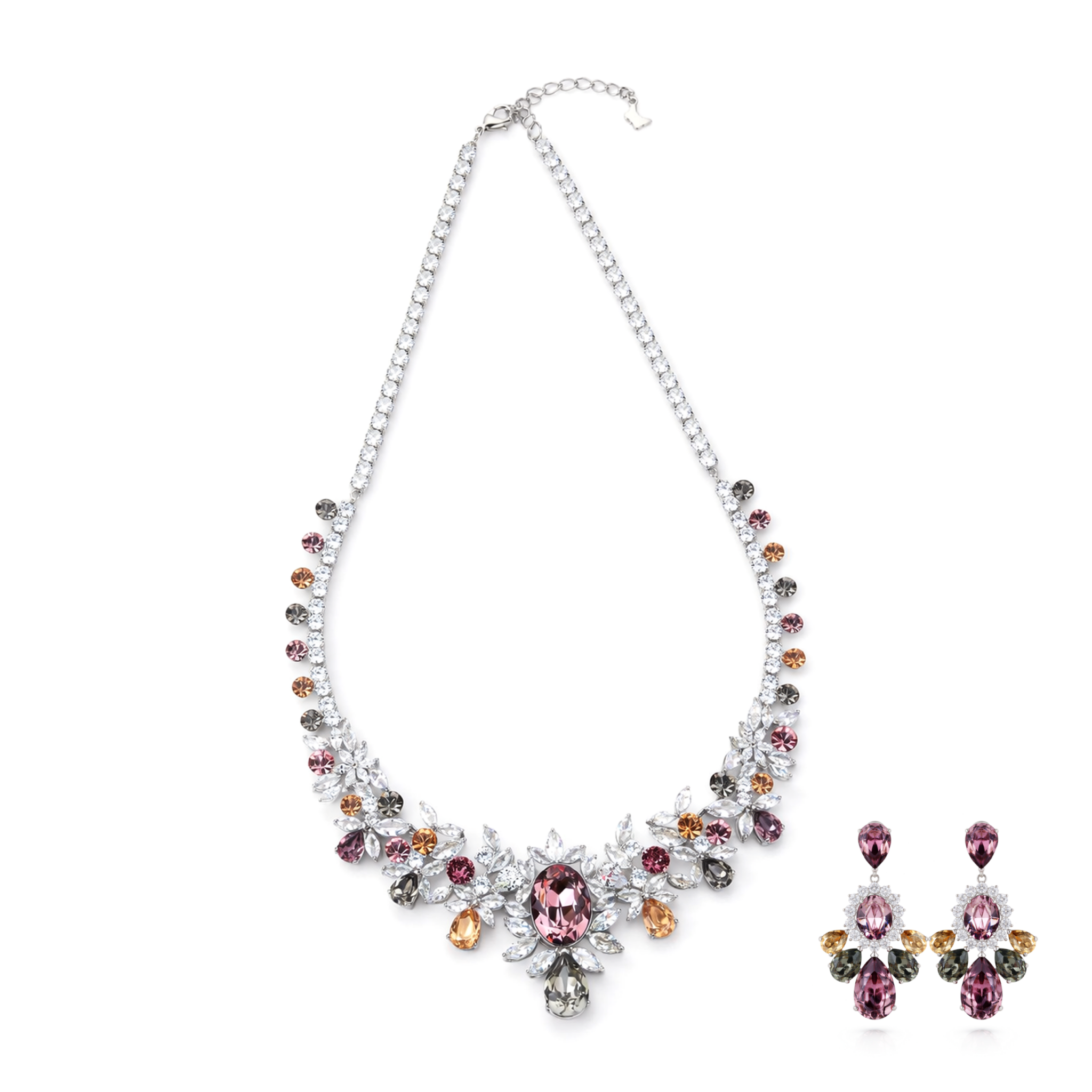 Emerald Garden Statement Necklace Set - Burgundy