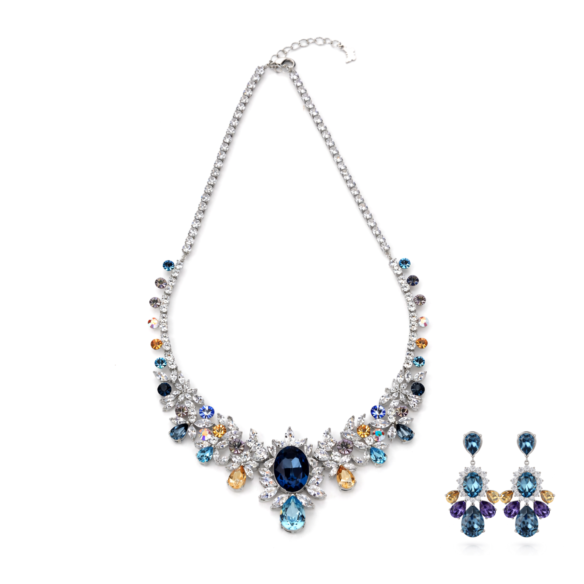 Emerald Garden Statement Necklace Set - Violet