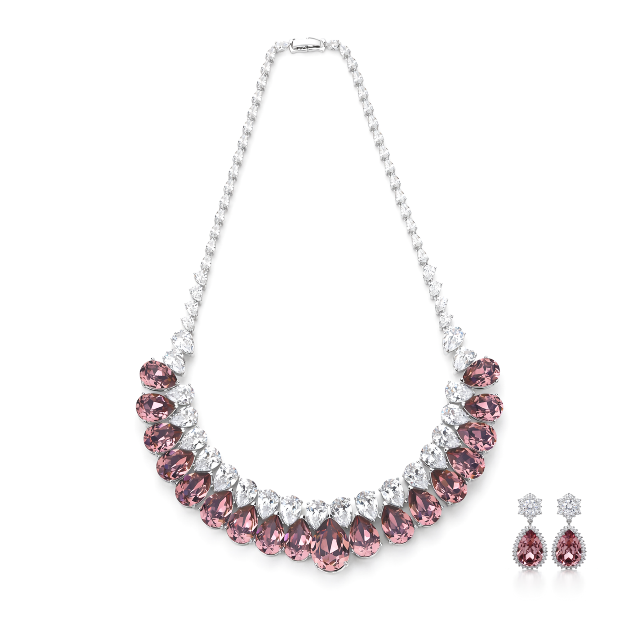 Mauve Cascade Bib Necklace Set