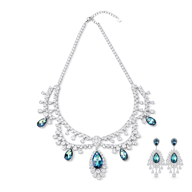 Aqua Majesty Teardrop Statement Necklace Set