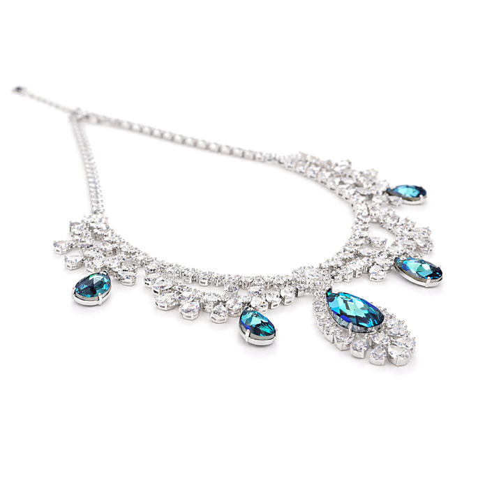 Aqua Majesty Teardrop Statement Necklace Set
