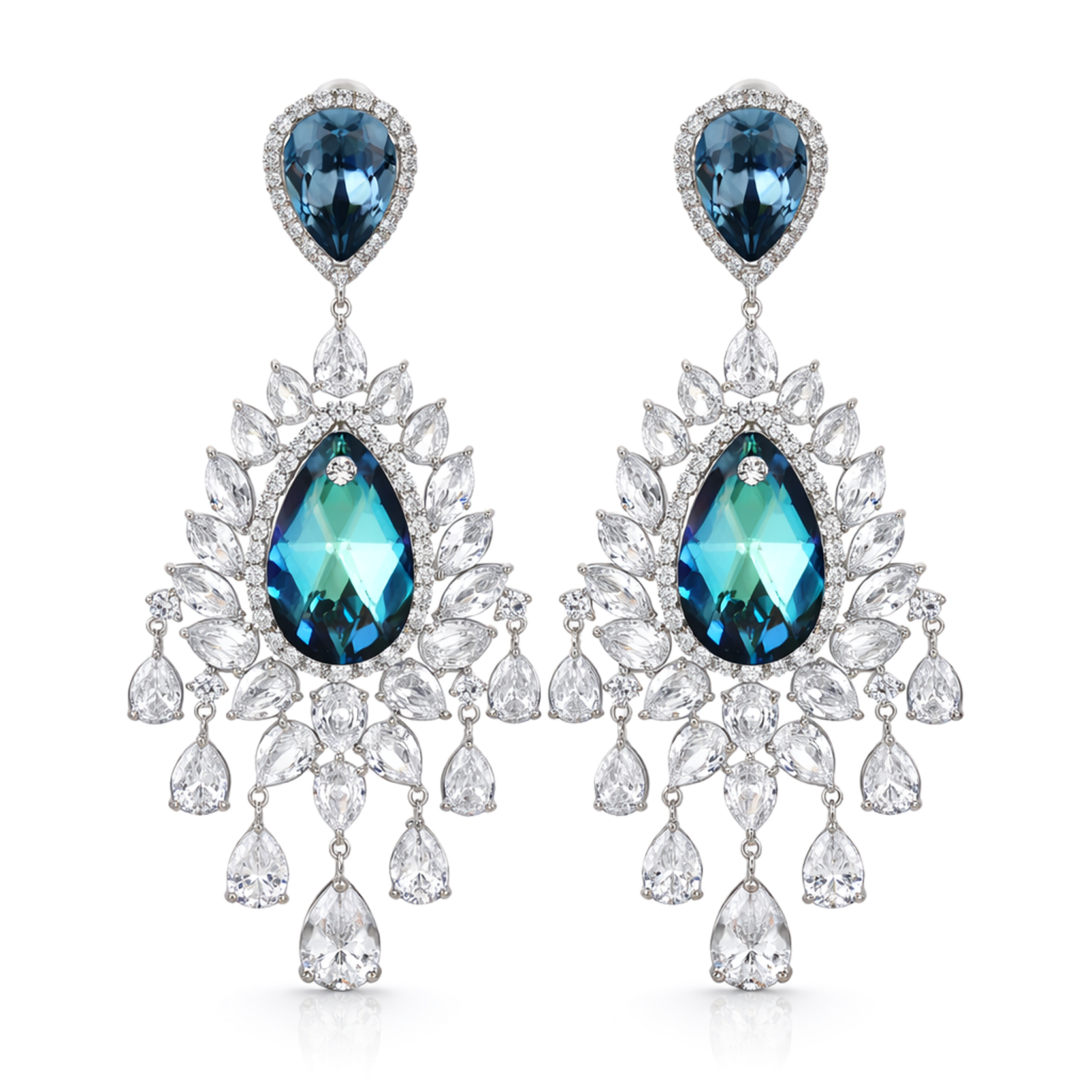 Aqua Majesty Teardrop Statement Necklace Set