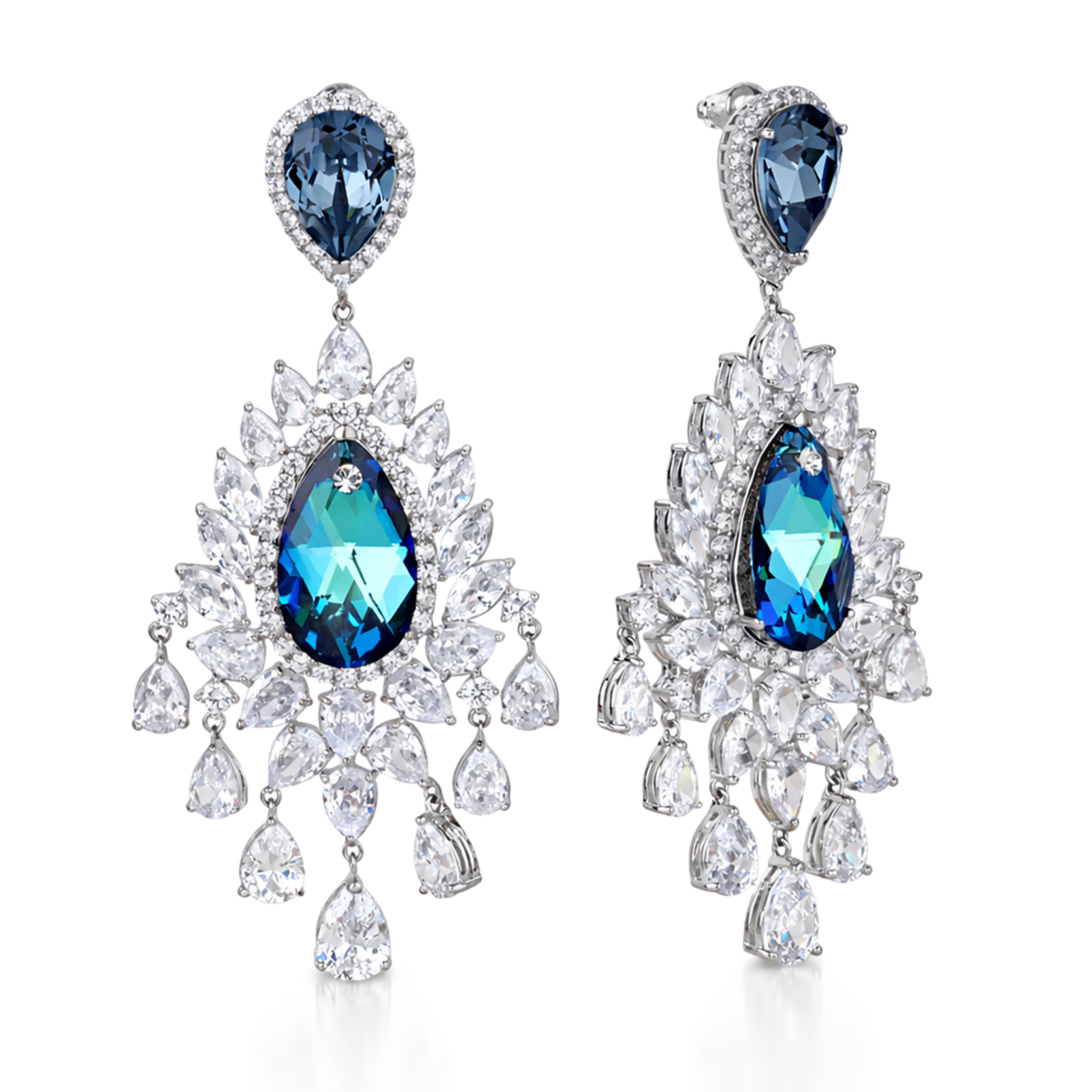 Aqua Majesty Teardrop Statement Necklace Set