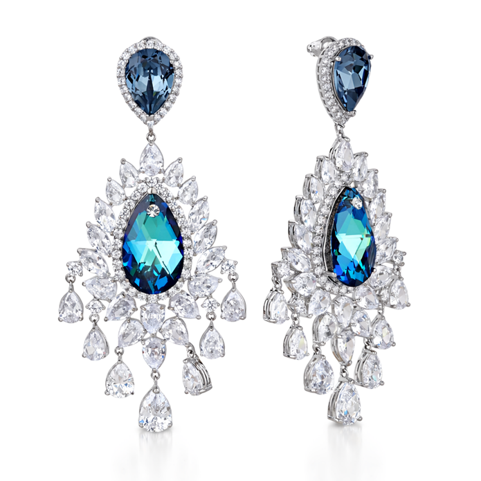 Aqua Majesty Teardrop Statement Necklace Set