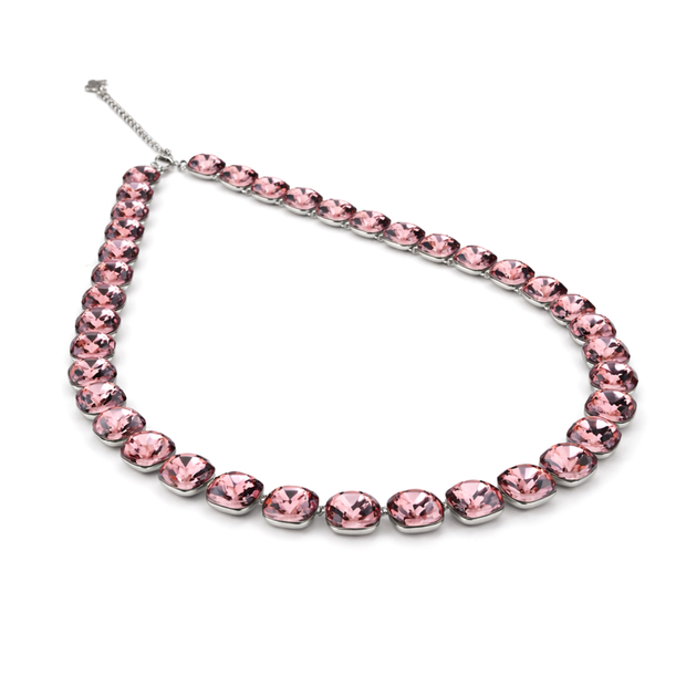 Mauve Cushion Crystal Tennis Necklace Set