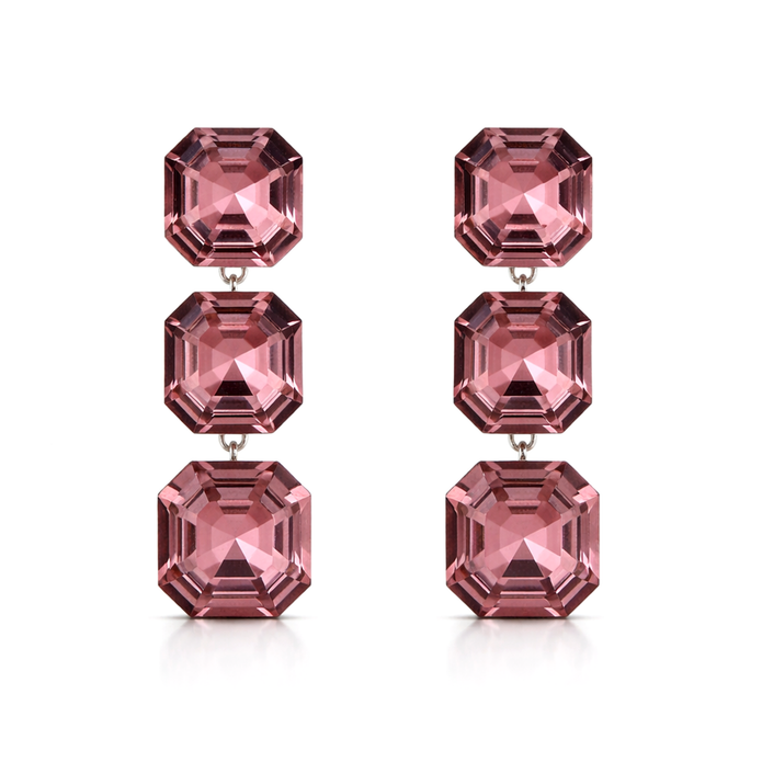 Mauve Cushion Crystal Tennis Necklace Set
