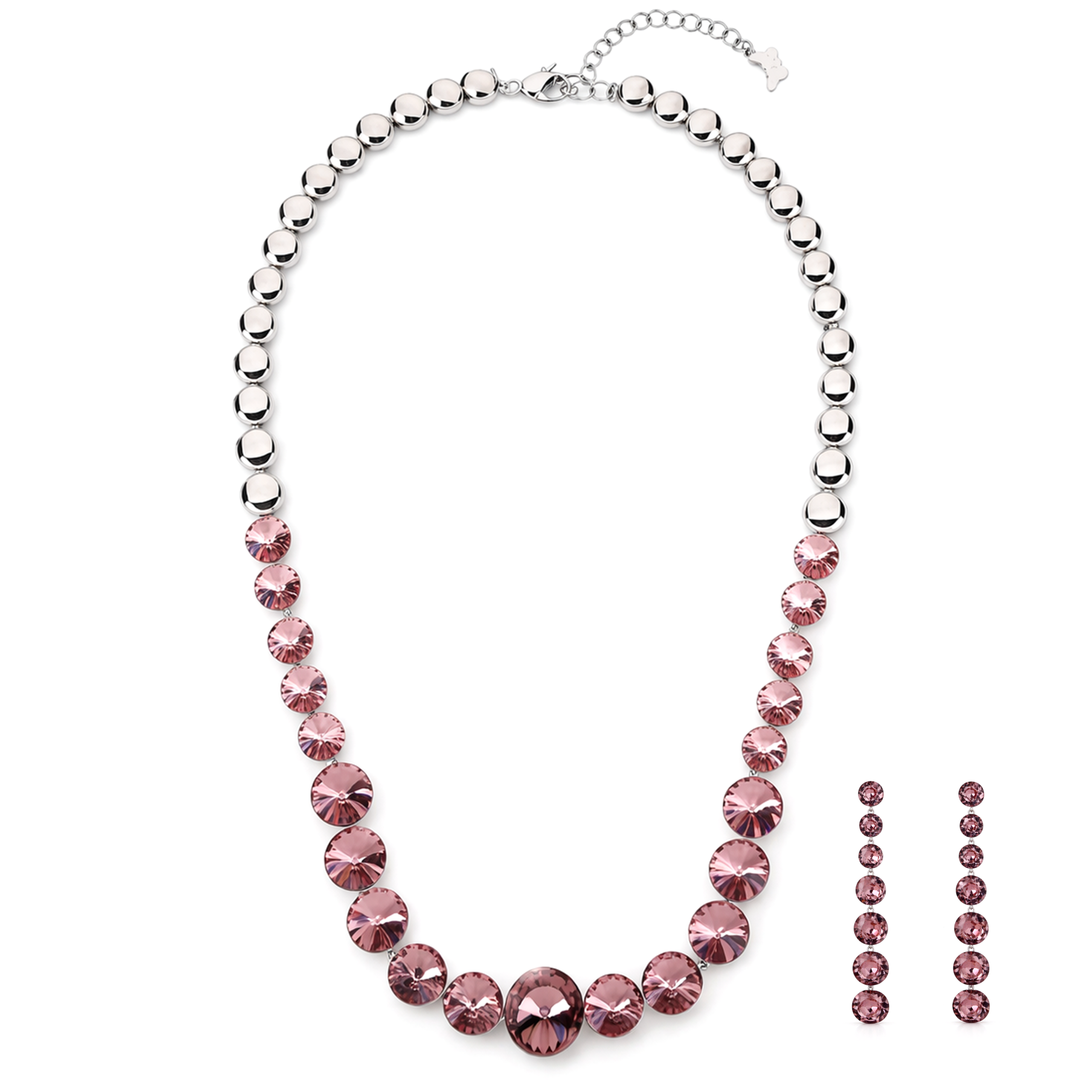 Rose Pink Rivoli Crystal Gradient Necklace Set