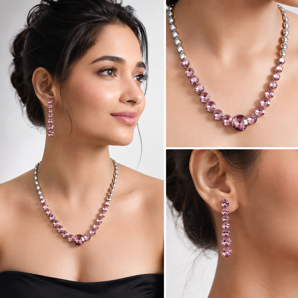 Rose Pink Rivoli Crystal Gradient Necklace Set