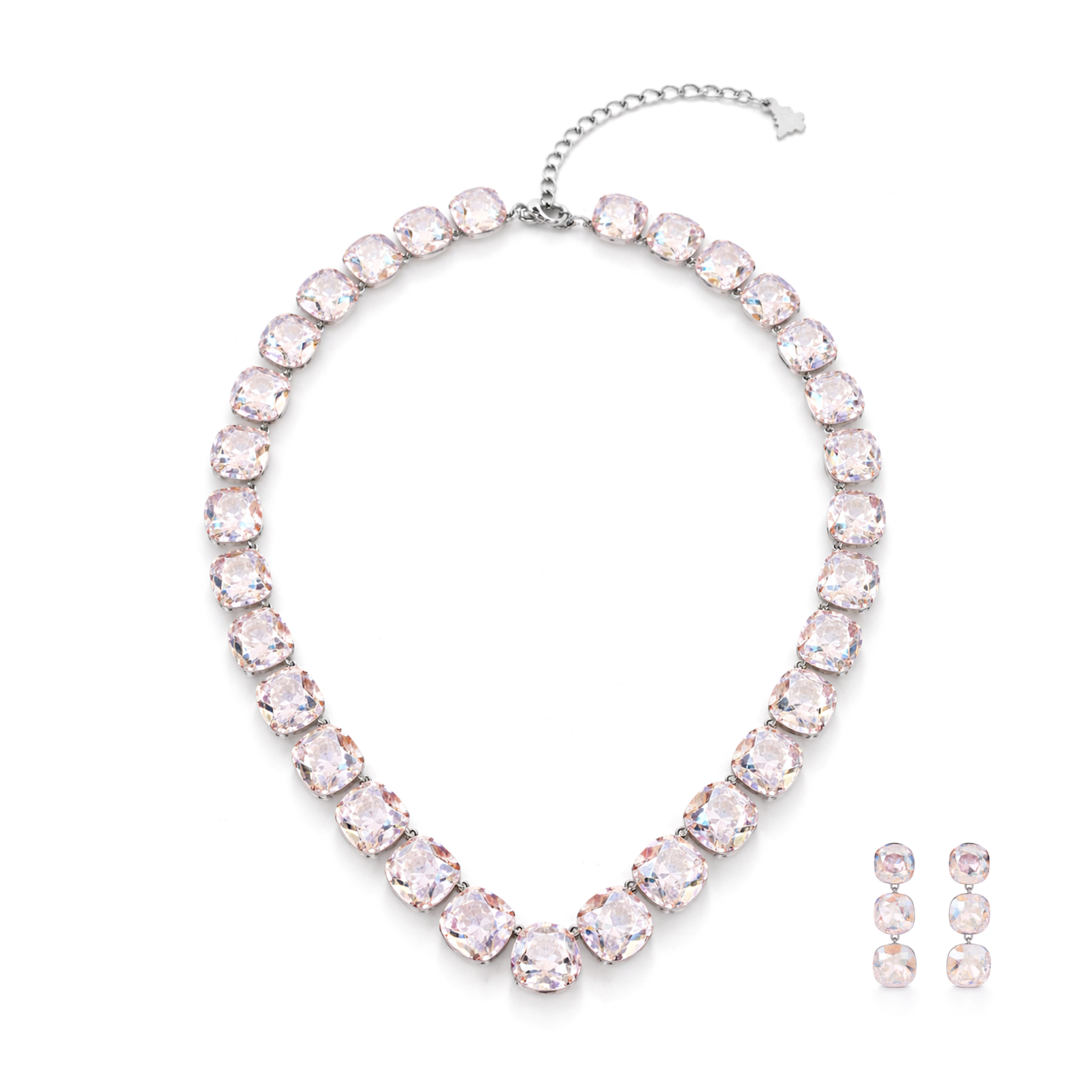 Soft Blush Square Crystal Necklace Set