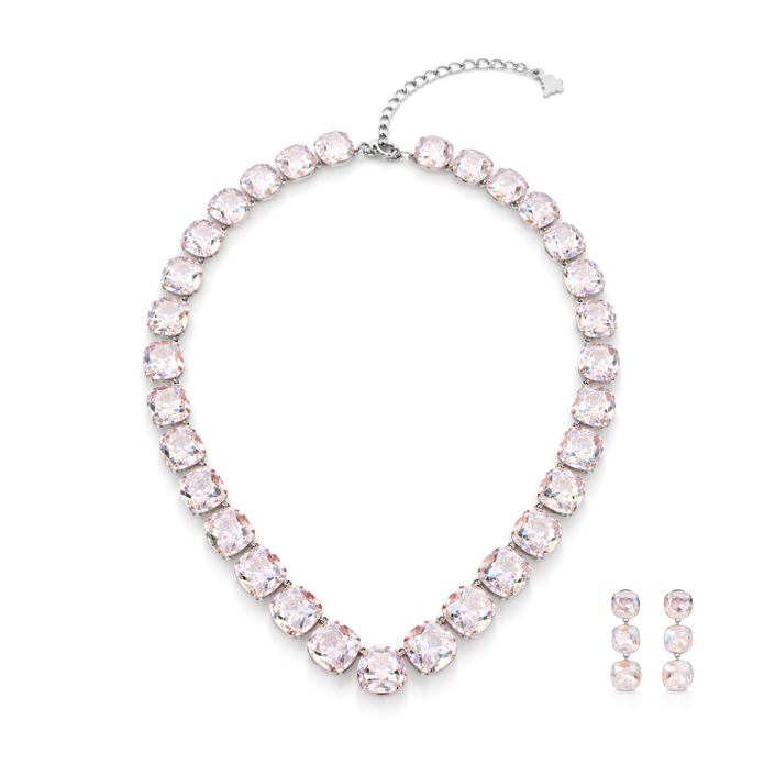 Soft Blush Square Crystal Necklace Set